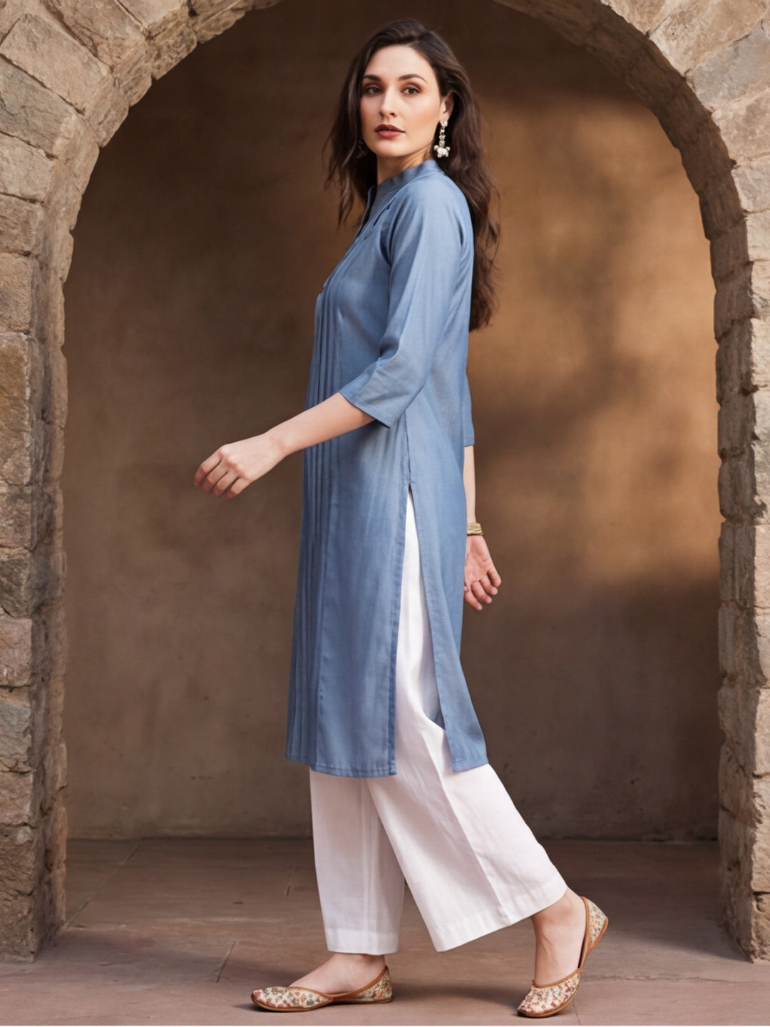 Grey Pintuck Straight Kurta