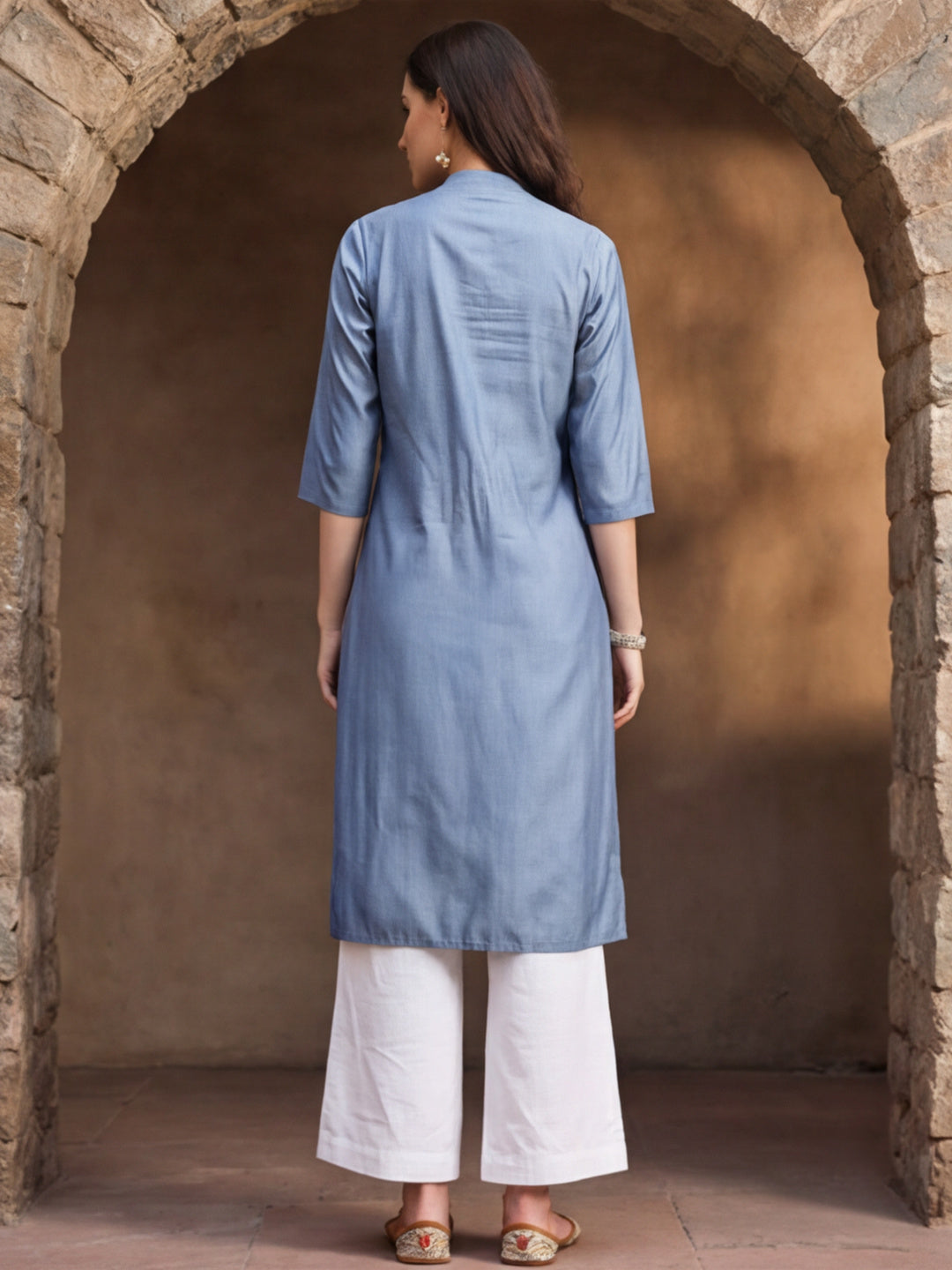 Grey Pintuck Straight Kurta