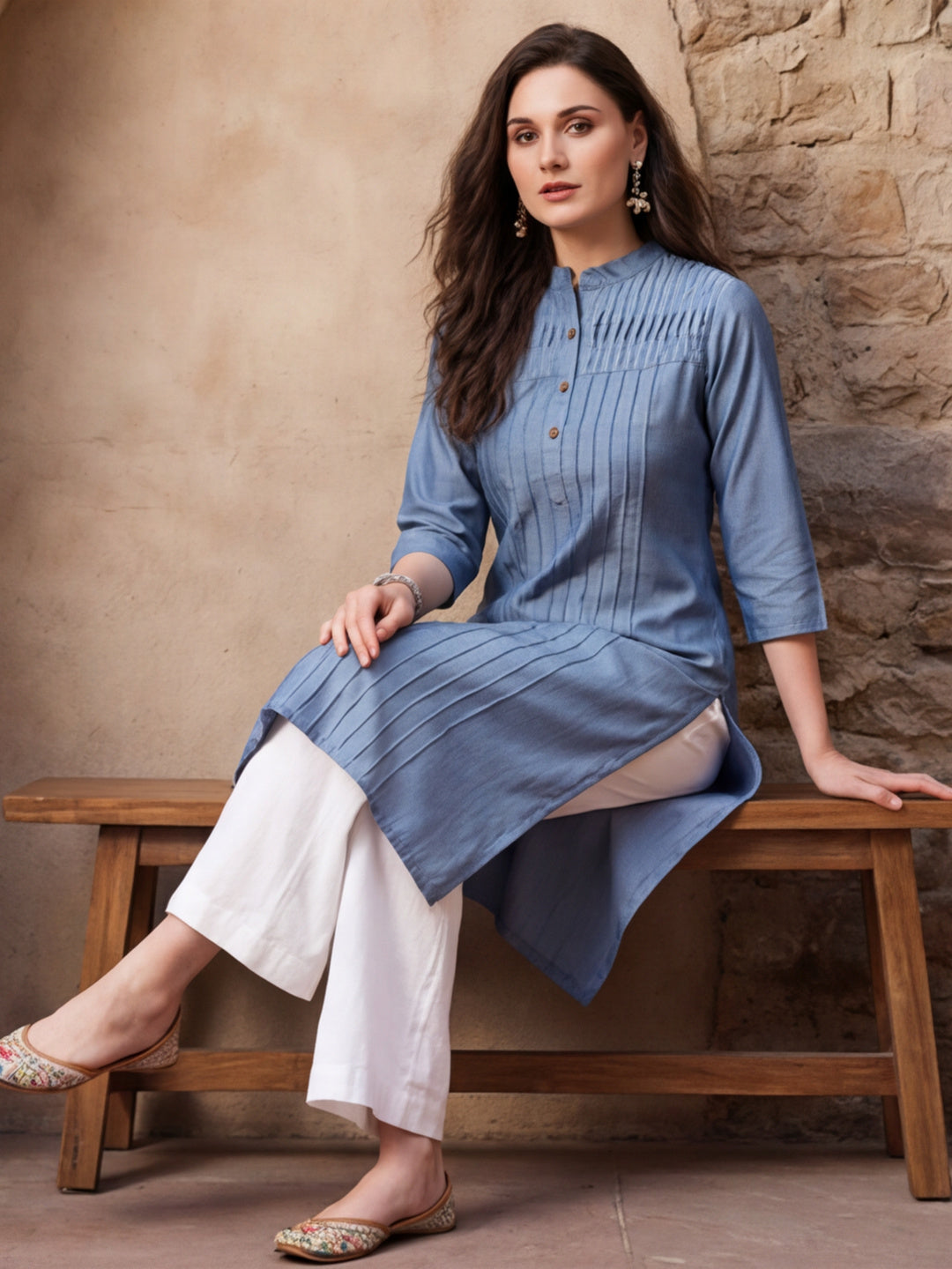 Grey Pintuck Straight Kurta