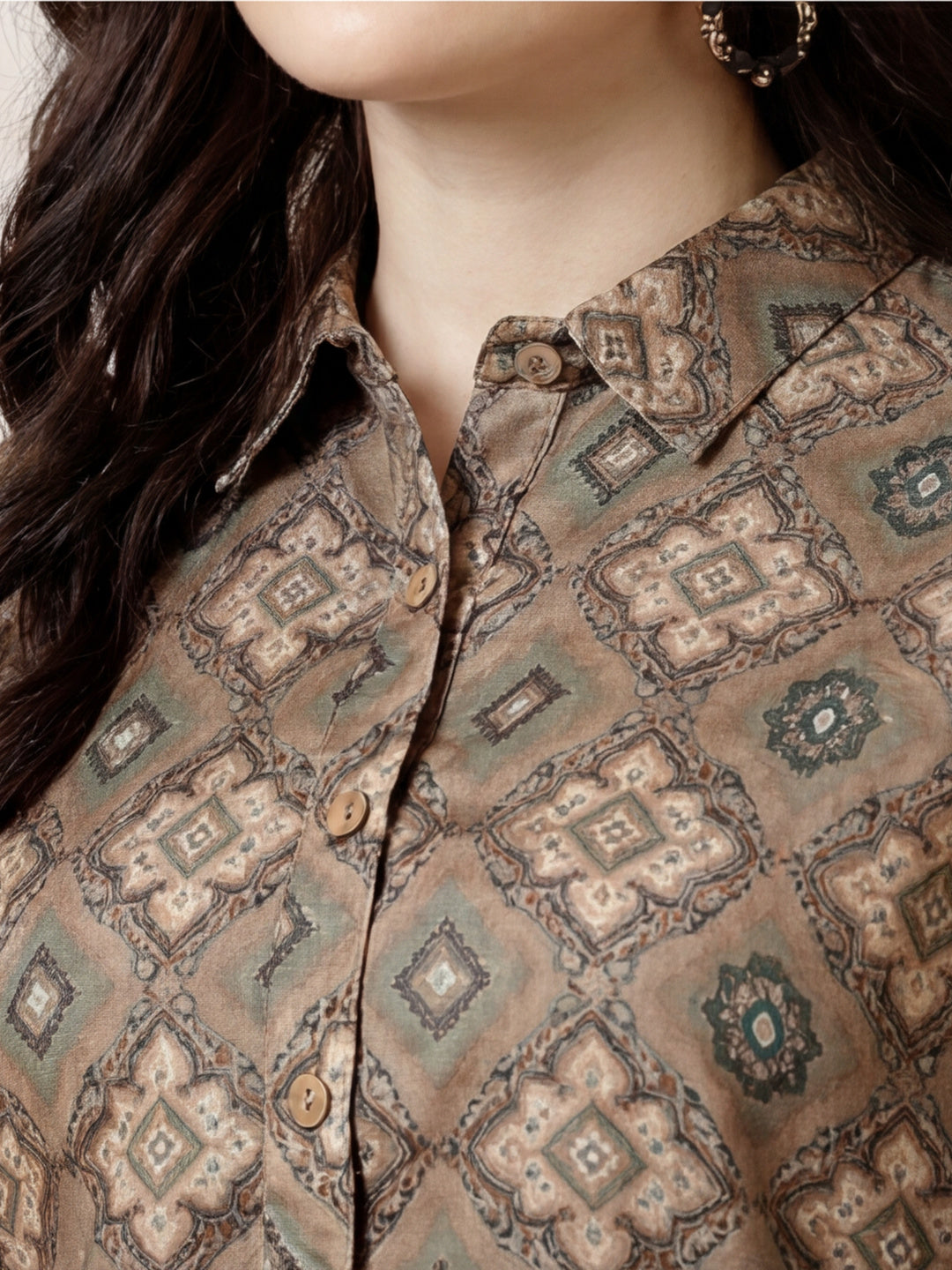 Olive Green Ethnic Motif Straight Kurta
