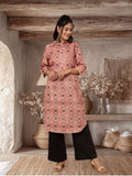 Peach Ethnic Motif Straight Kurta