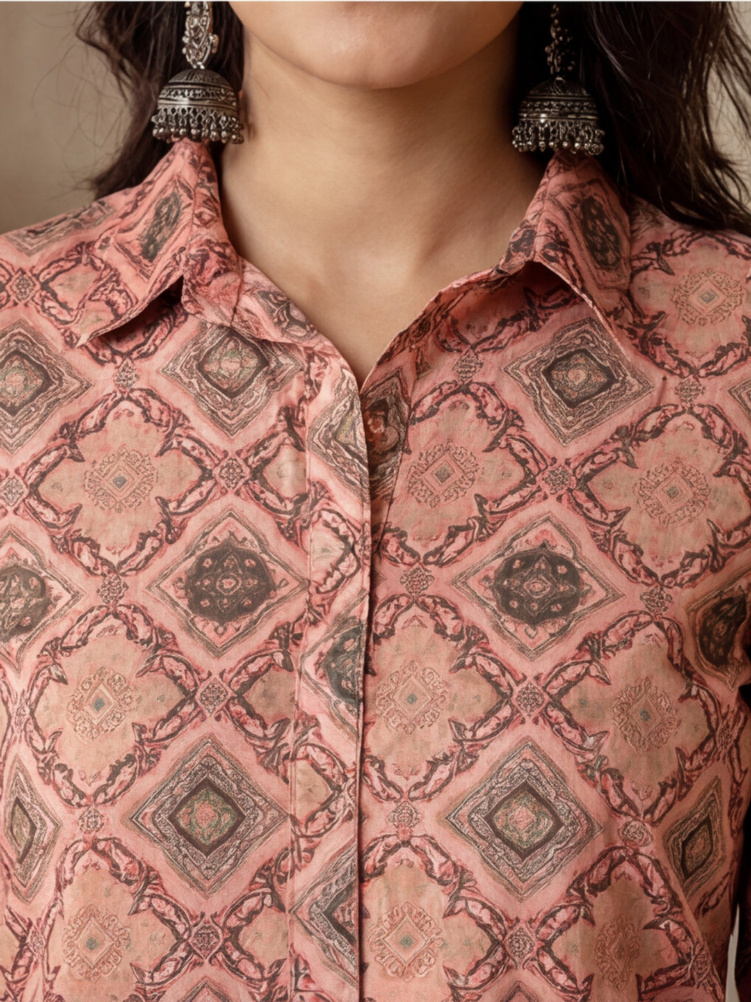 Peach Ethnic Motif Straight Kurta