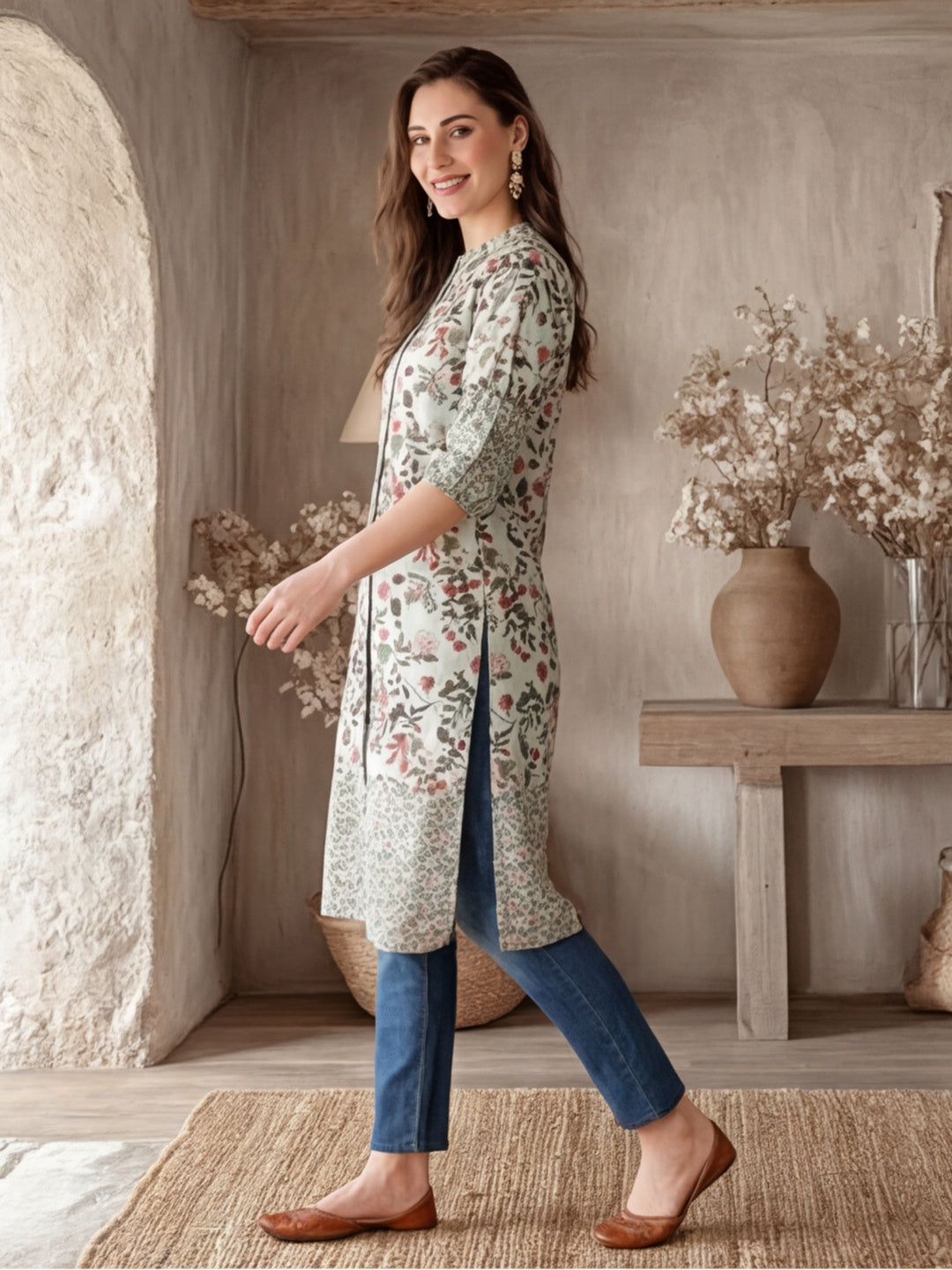 Floral Printed Straight Kurta