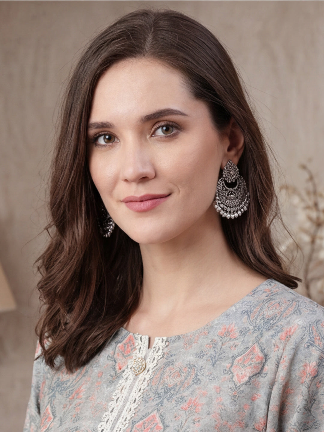 Grey Mirror Work Printed Straight Kurta
