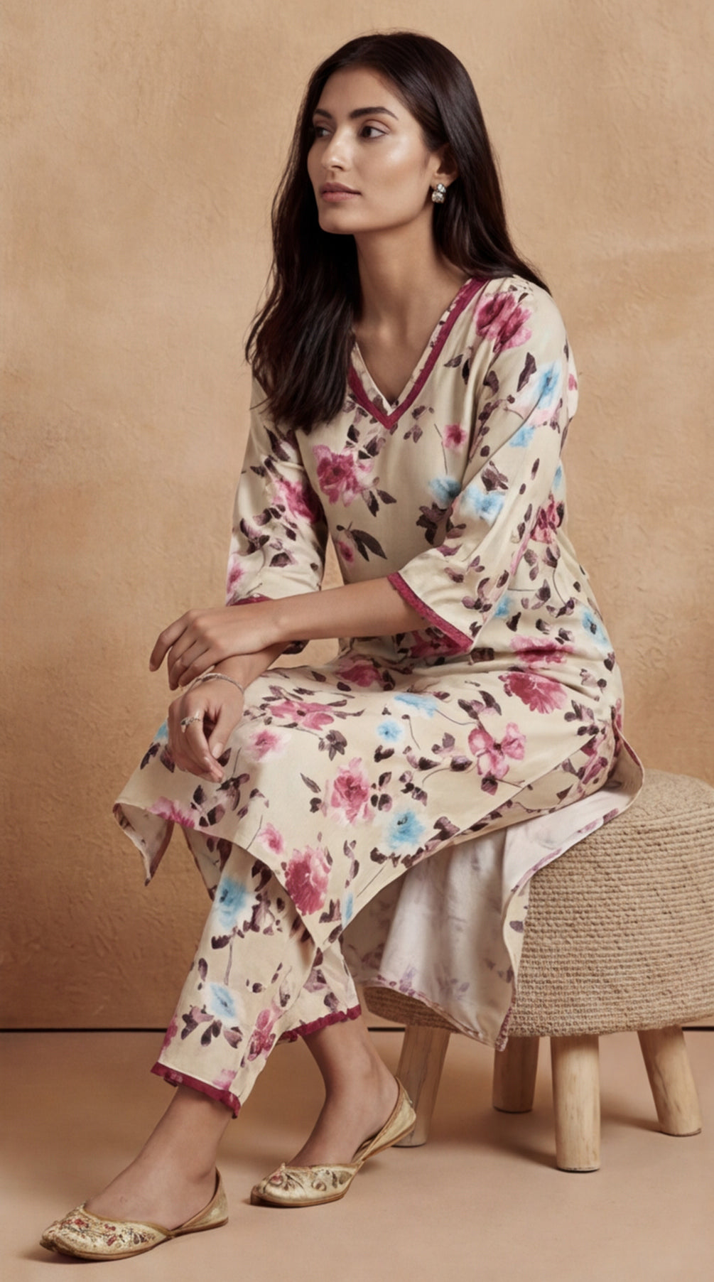 Floral Printed Straight Kurta & Trousers Sets