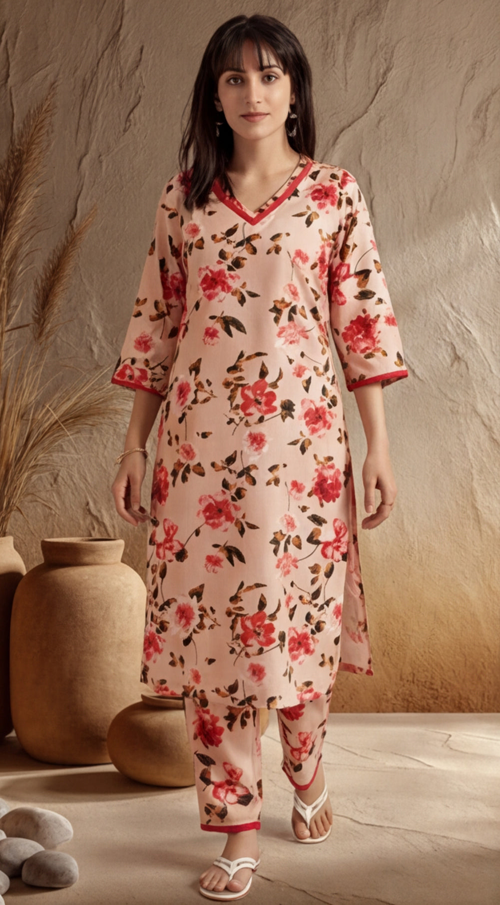 Floral Printed Straight Kurta With Pants