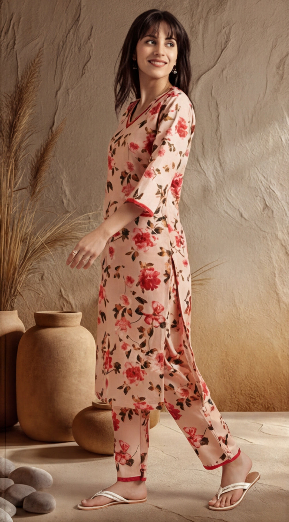 Floral Printed Straight Kurta With Pants
