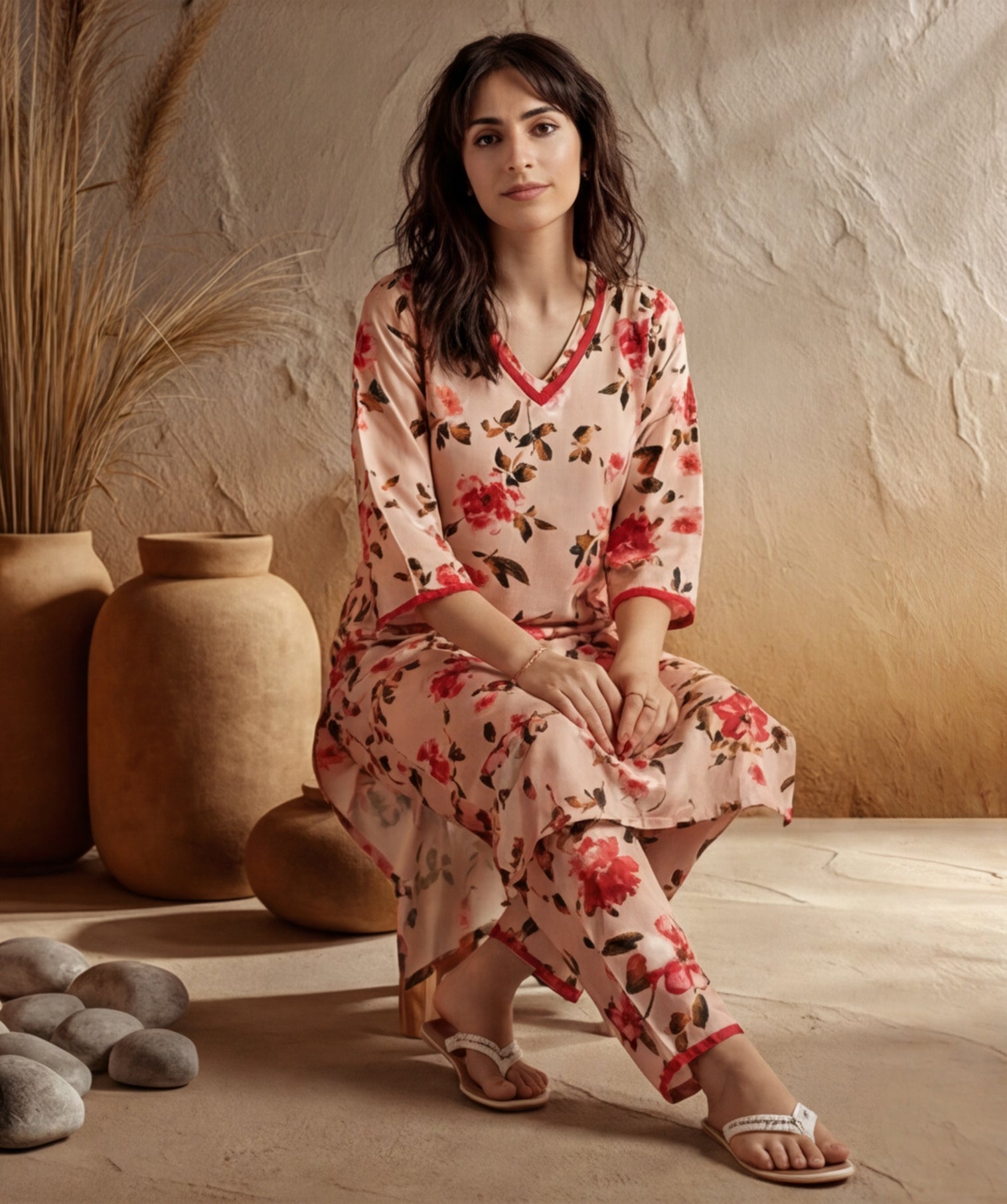 Floral Printed Straight Kurta With Pants