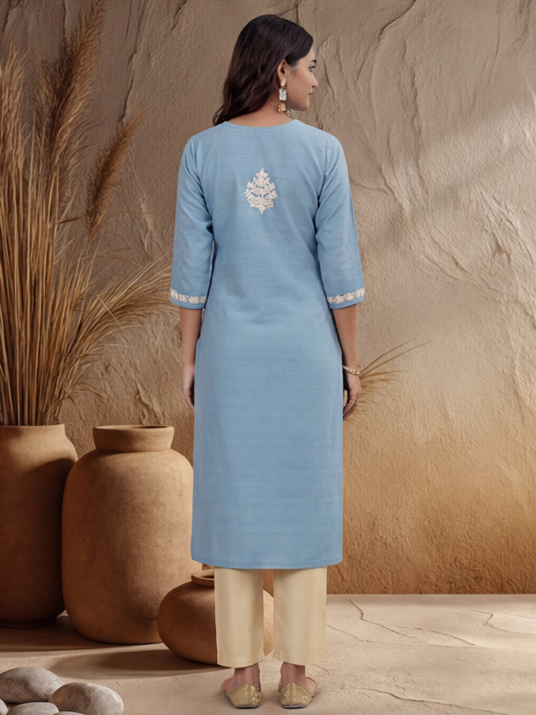 Self Woven Dori Embroidered Kurta Set