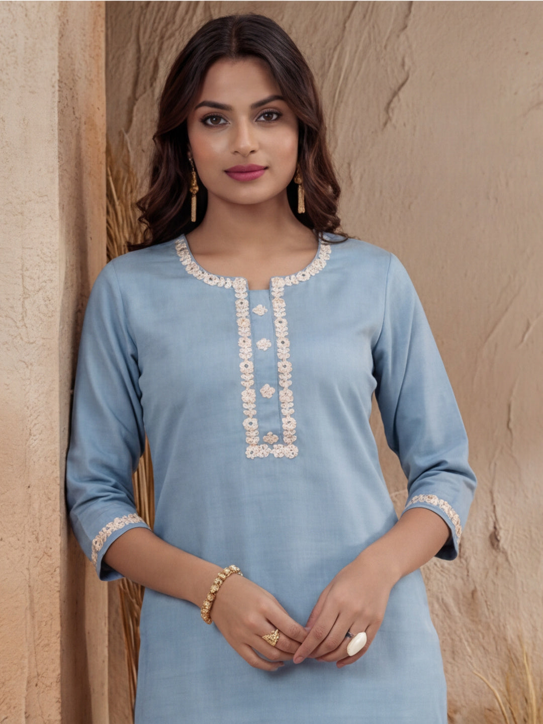 Self Woven Dori Embroidered Kurta Set