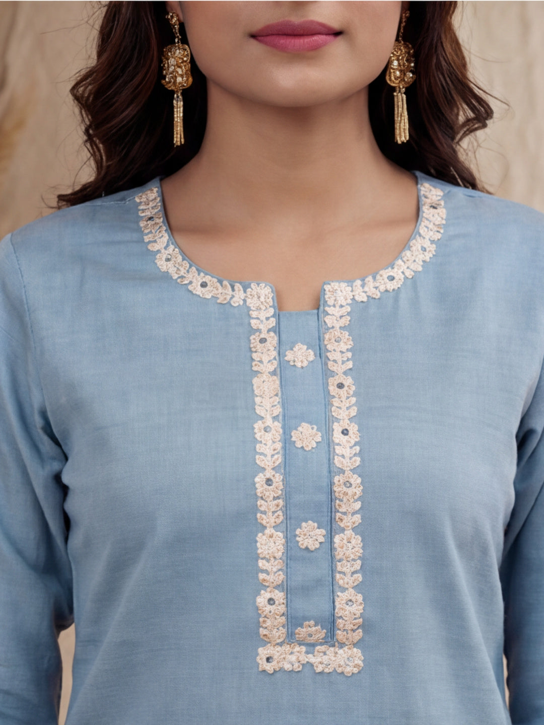 Self Woven Dori Embroidered Kurta Set
