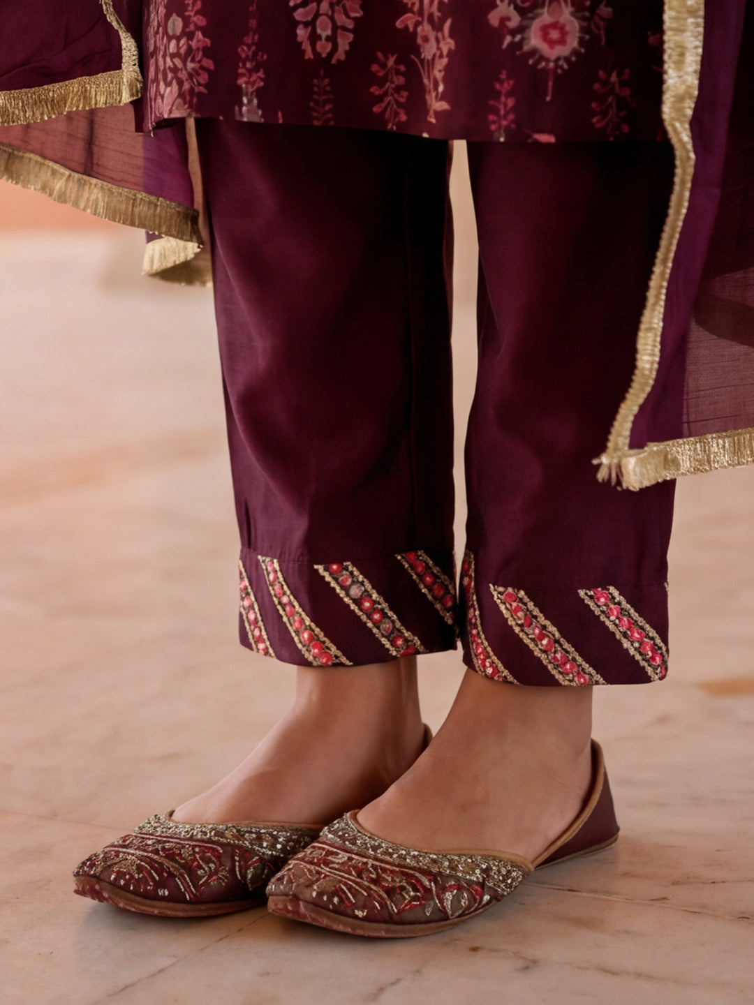 Mirror Embroidered Festive Flared Kurta Set With Dupatta