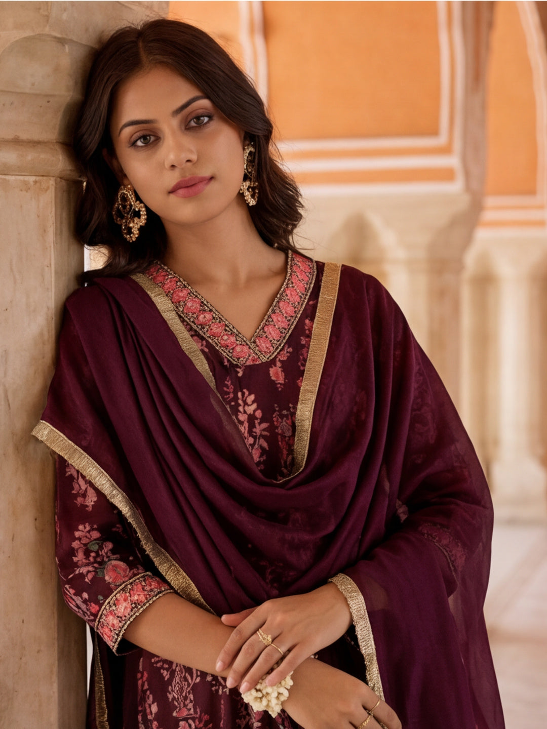 Mirror Embroidered Festive Flared Kurta Set With Dupatta