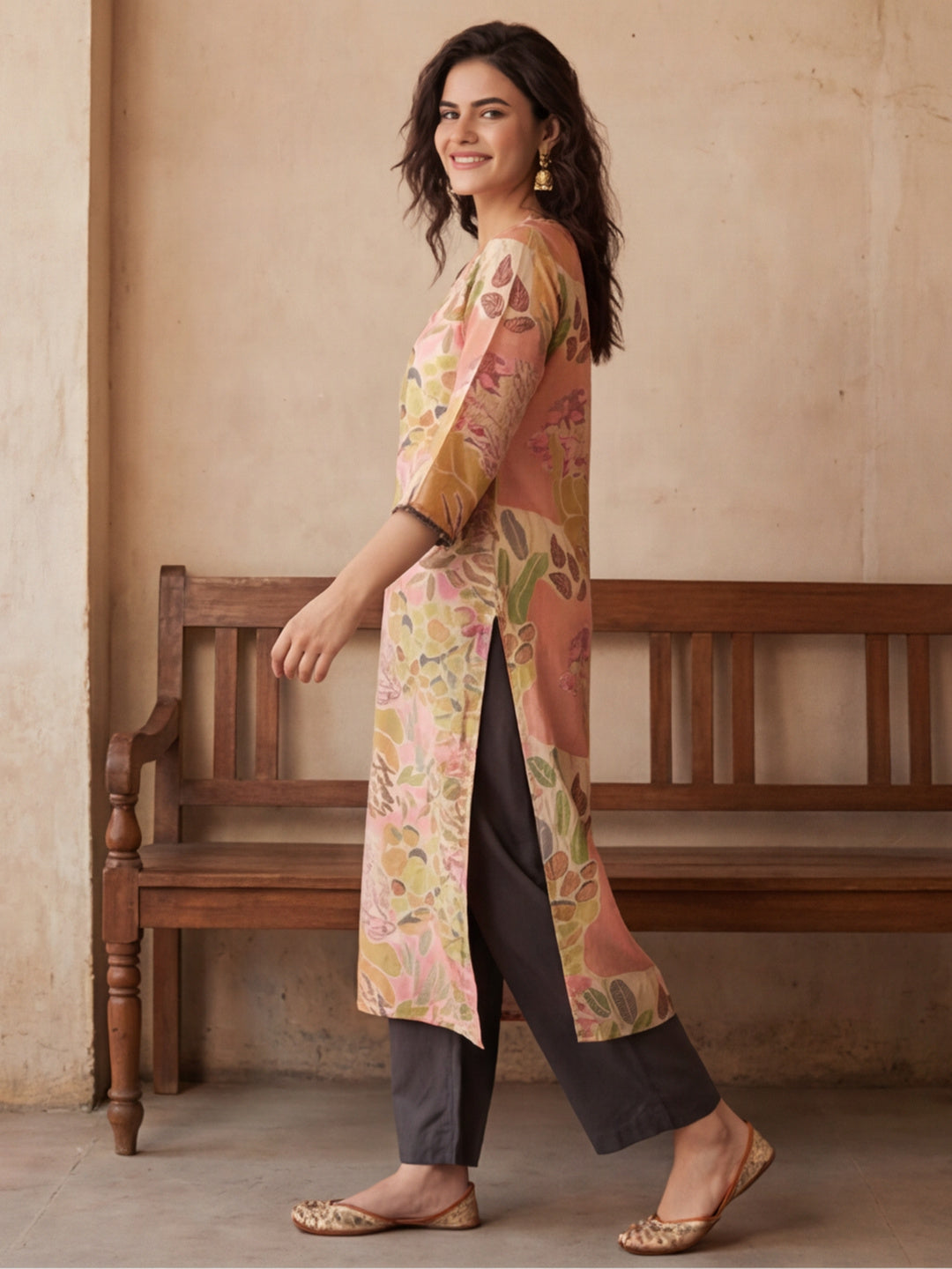 Botanical Printed Embroidered Straight Kurta