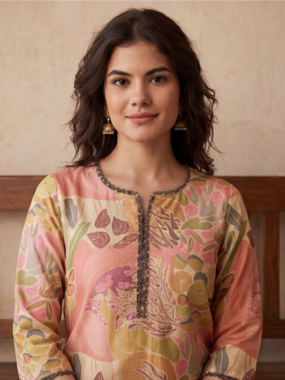 Botanical Printed Embroidered Straight Kurta