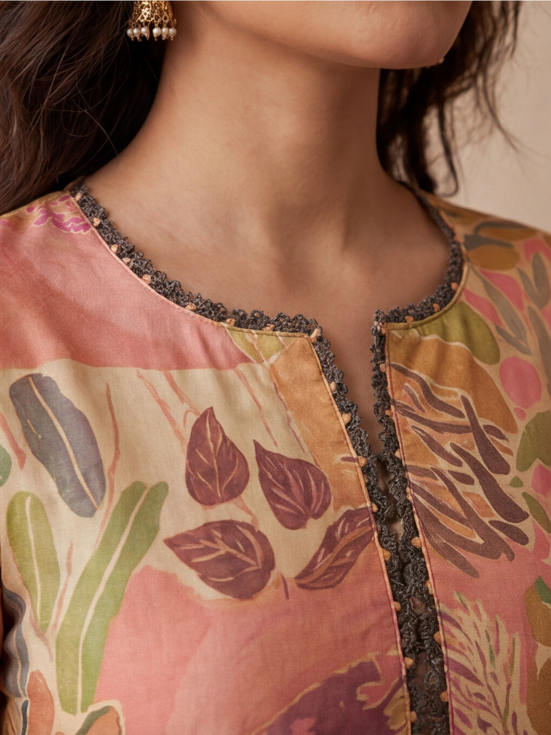 Botanical Printed Embroidered Straight Kurta