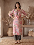 Botanical Printed Embroidered Straight Kurta