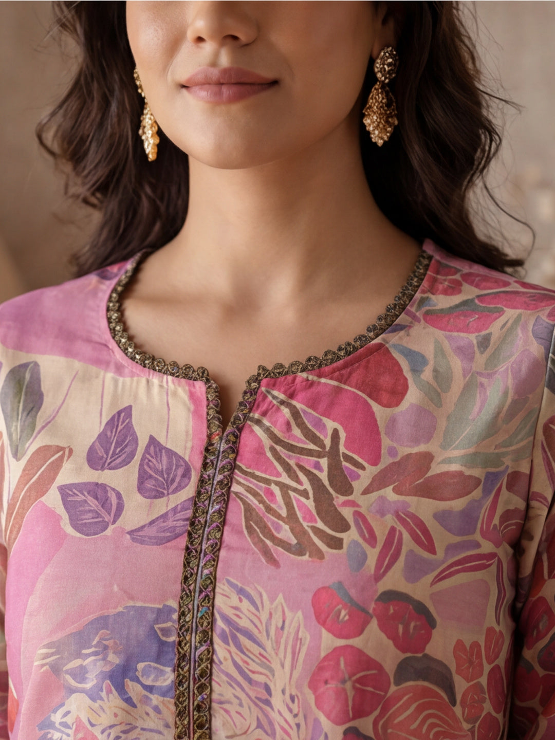 Botanical Printed Embroidered Straight Kurta