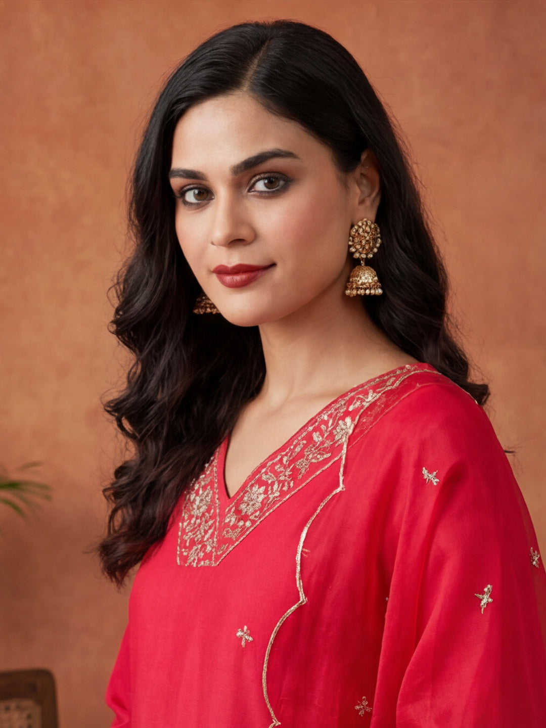 Floral Embroidered Straight Kurta & Trousers Sets