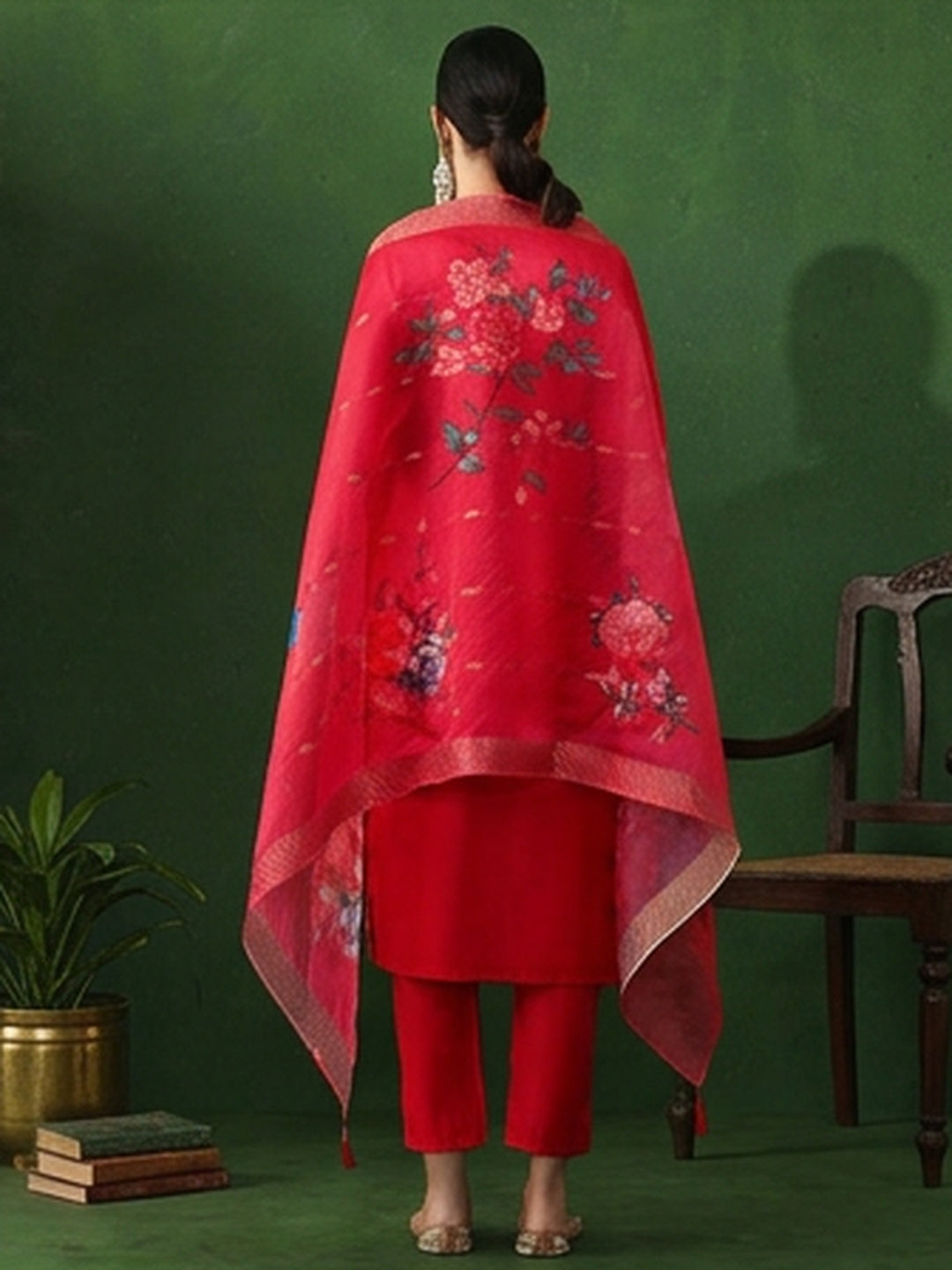 Solid Embroidered Straight Kurta & Trousers Sets