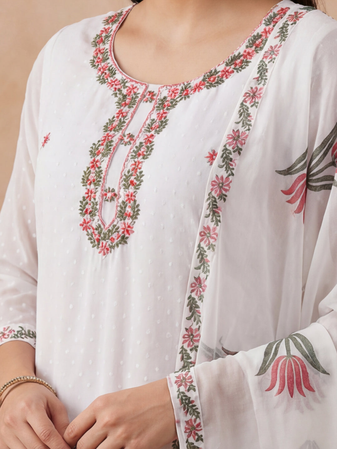 Solid Embroidered Straight Kurta & Trousers Sets