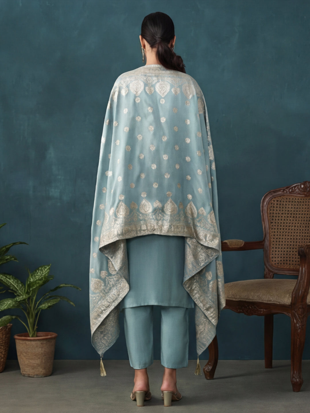 Floral Embroidered Straight Kurta & Trousers Sets