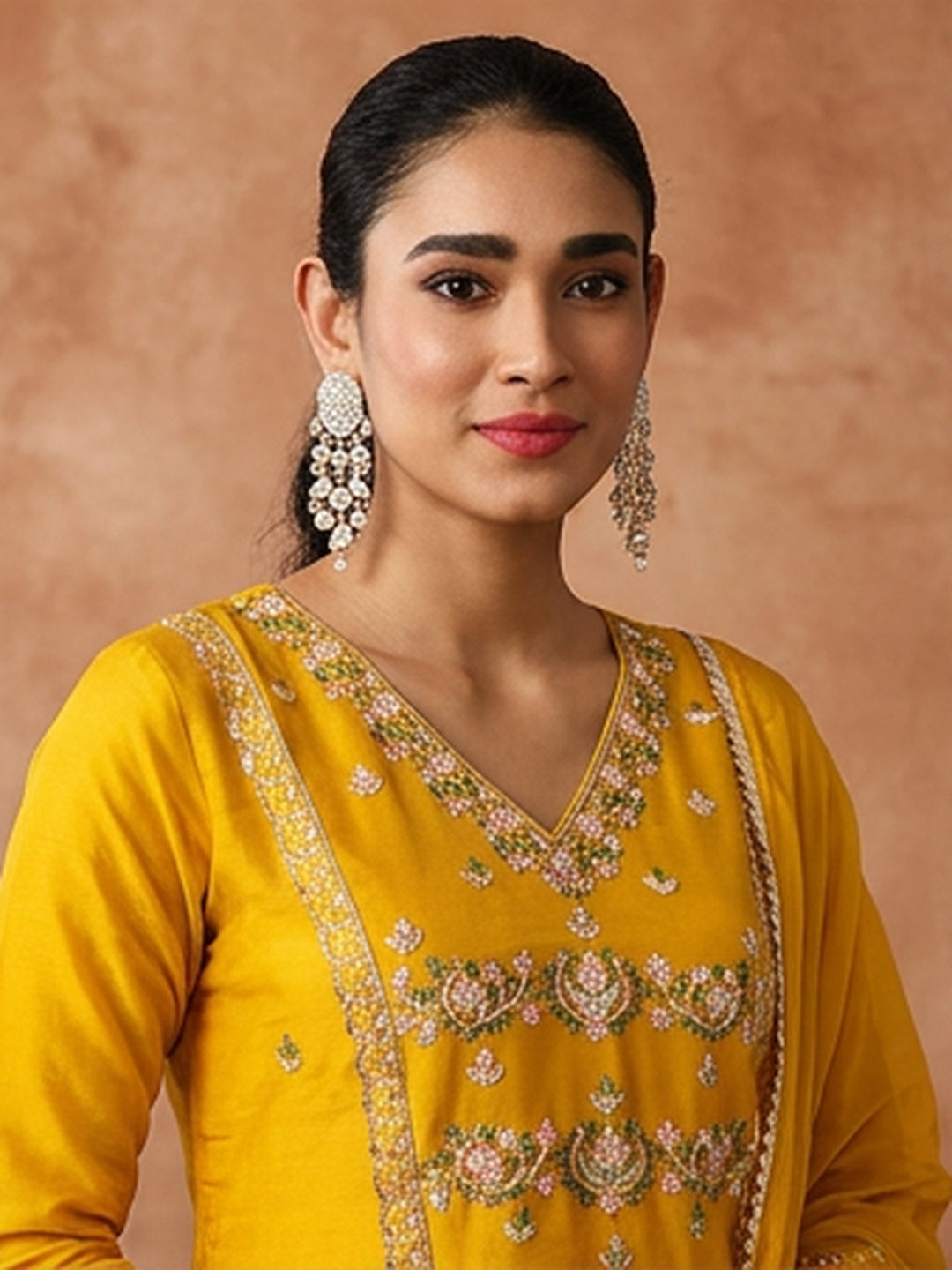 Floral Embroidered Straight Kurta & Trousers Sets