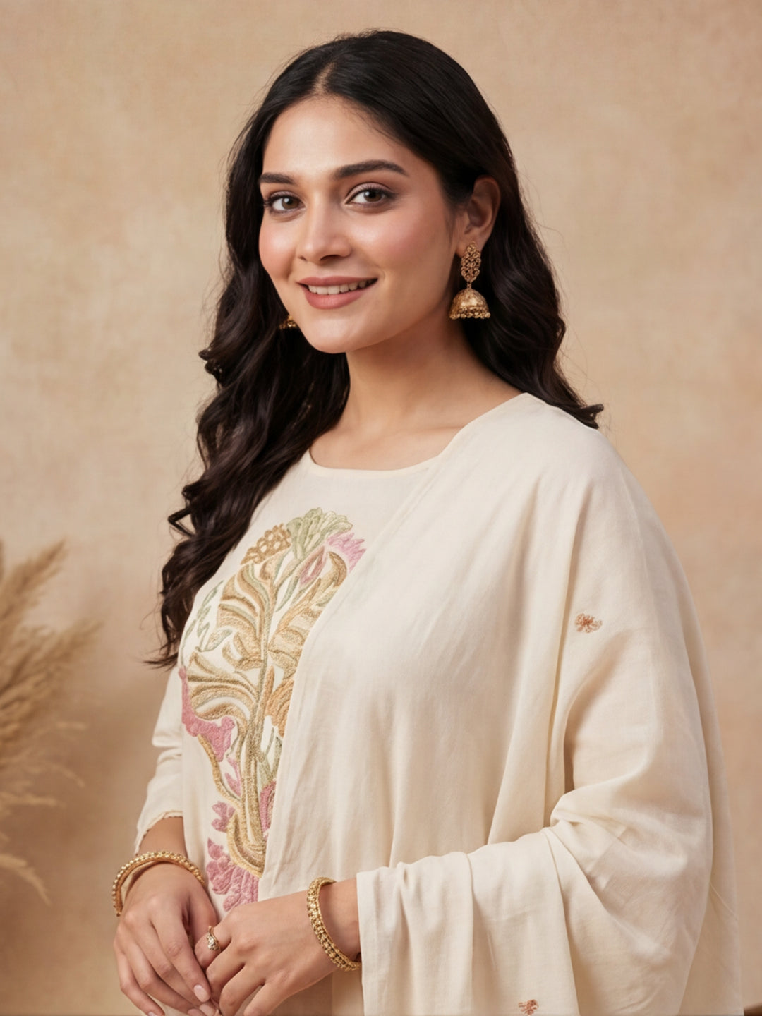 Solid Embroidered Straight Kurta & Trousers Sets