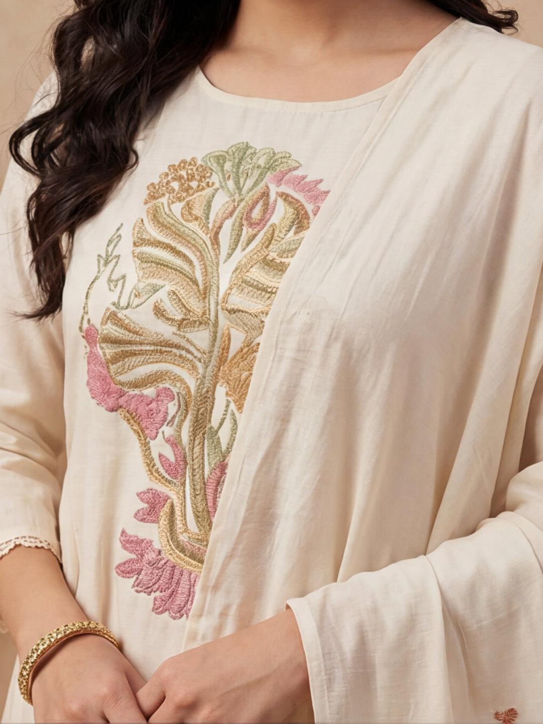 Solid Embroidered Straight Kurta & Trousers Sets