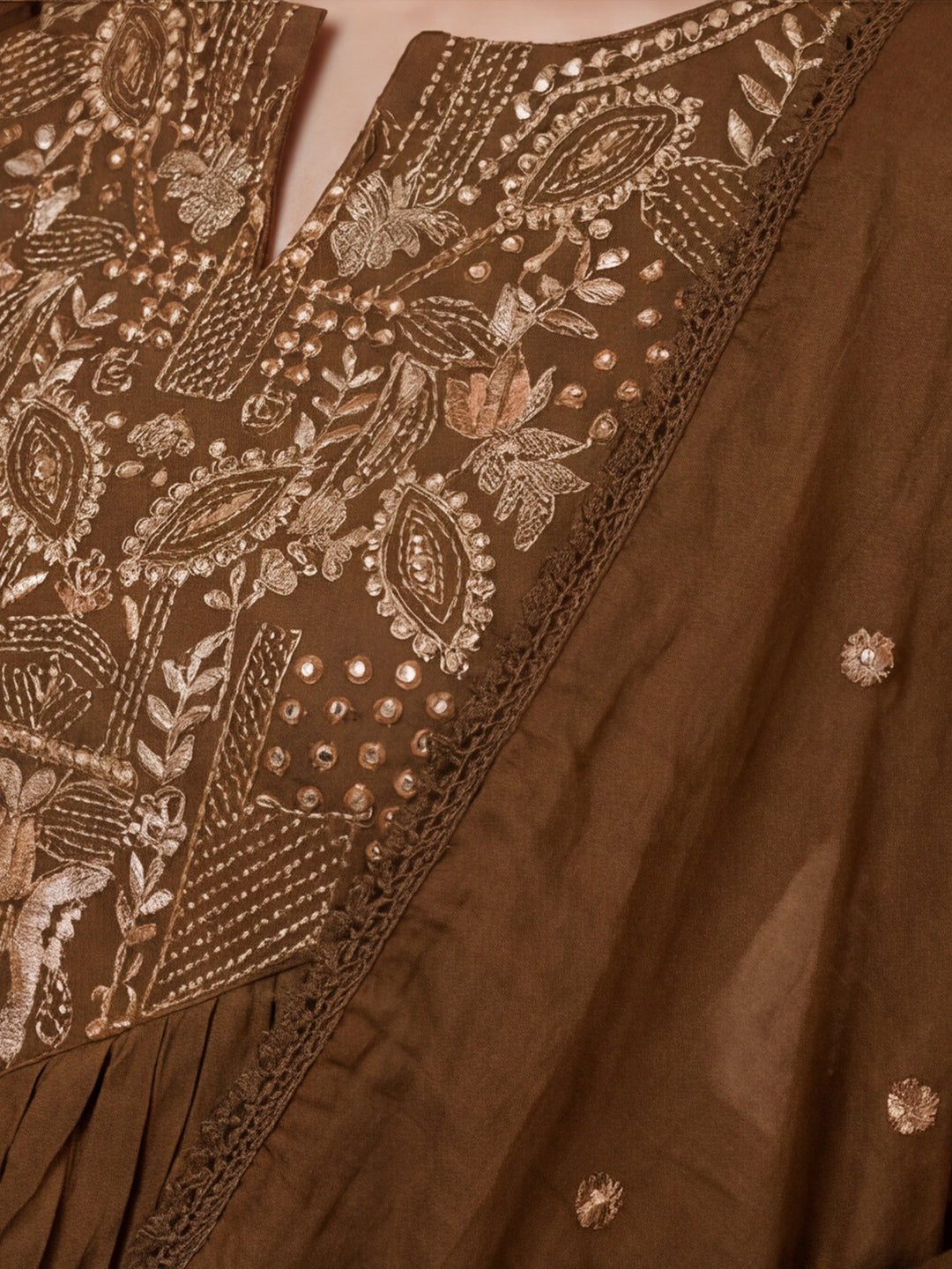 Solid Embroidered Flared Kurta & Trousers Sets