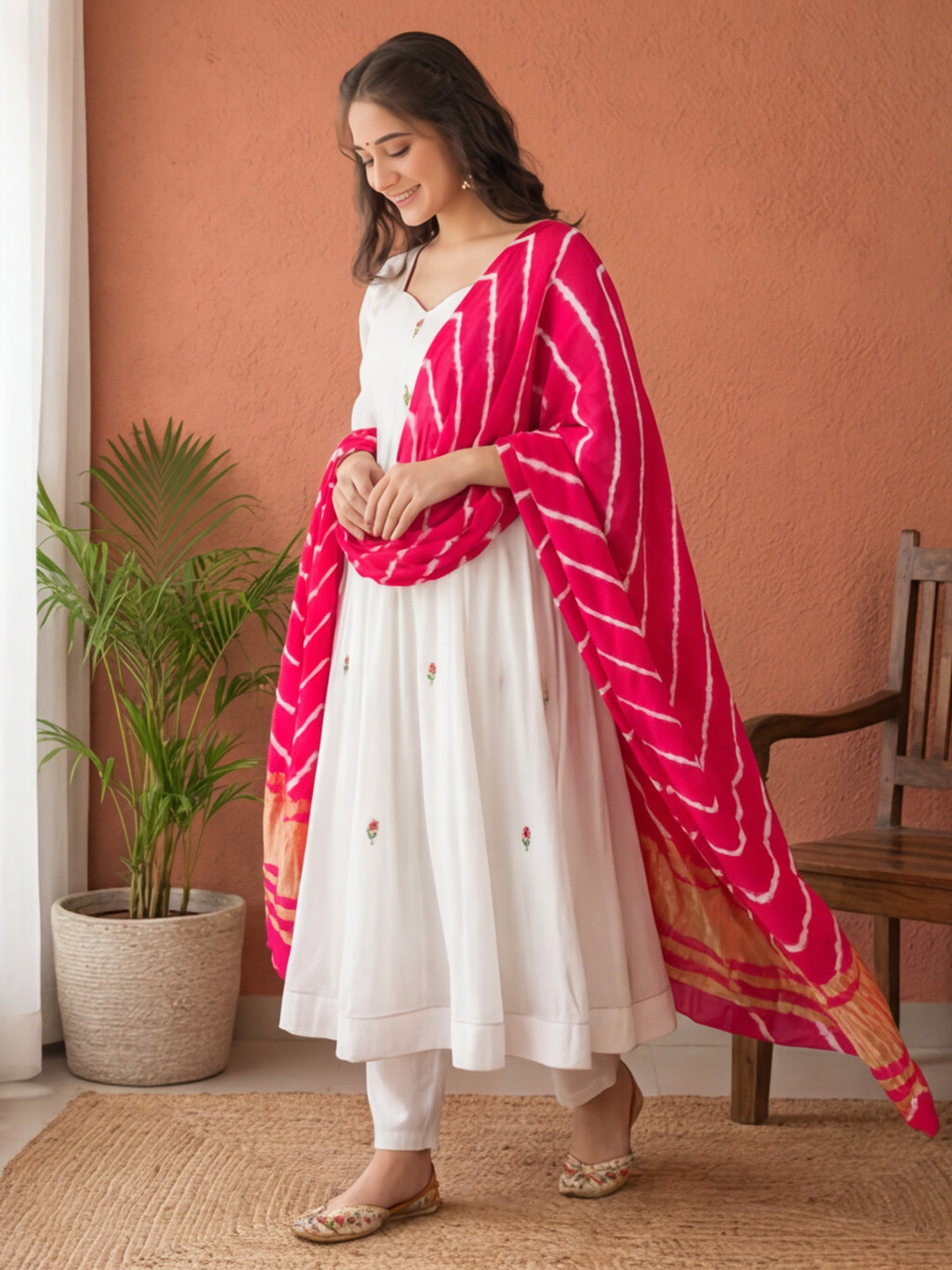Floral Embroidered Flared Kurta & Trousers Sets