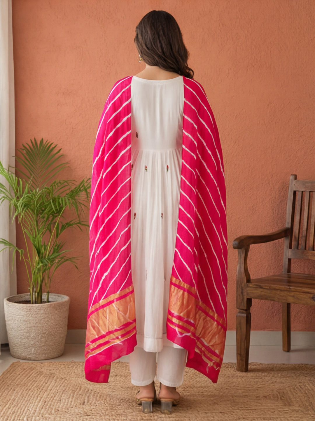 Floral Embroidered Flared Kurta & Trousers Sets