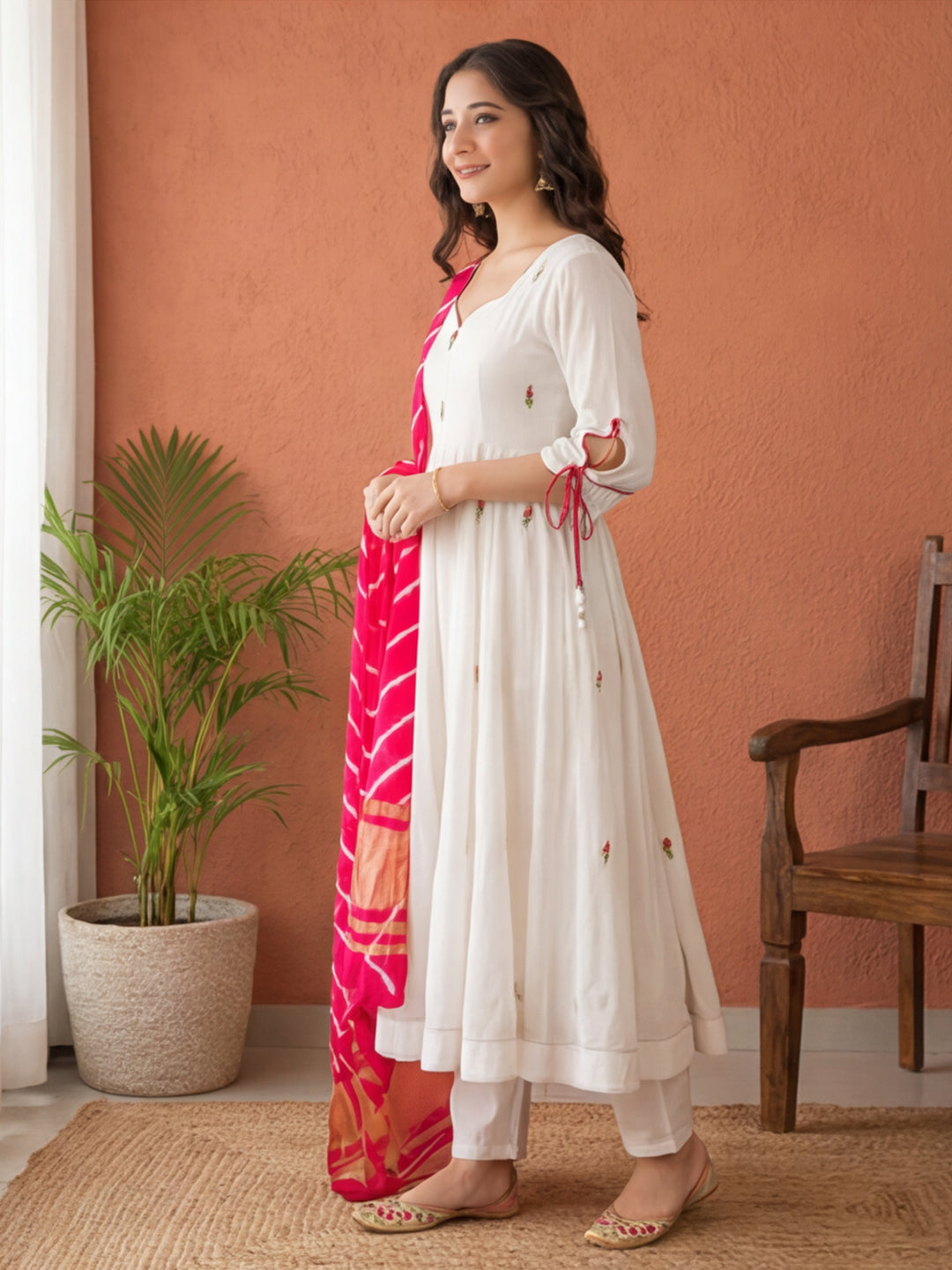 Floral Embroidered Flared Kurta & Trousers Sets