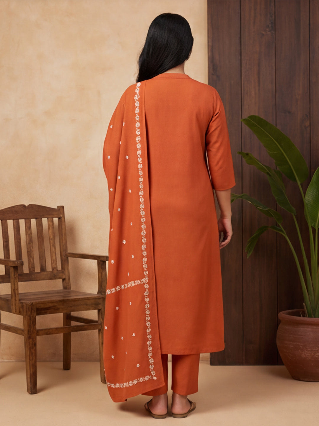 Floral Embroidered Straight Kurta & Trousers Sets