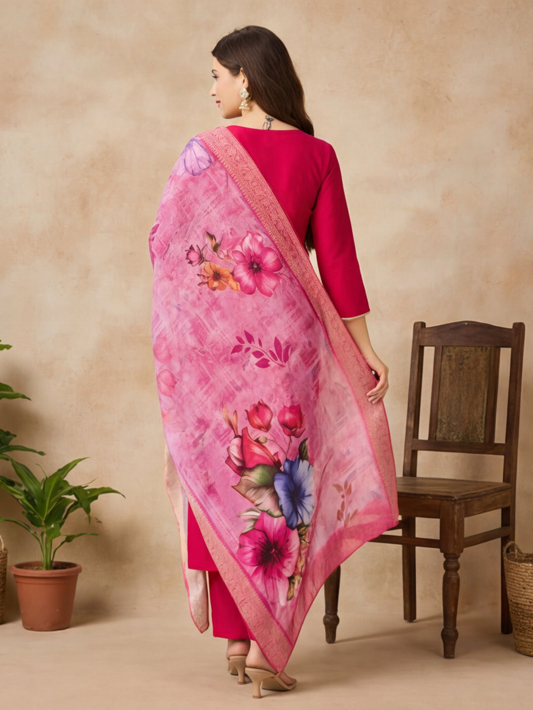 Solid Embroidered Straight Kurta & Trousers Sets