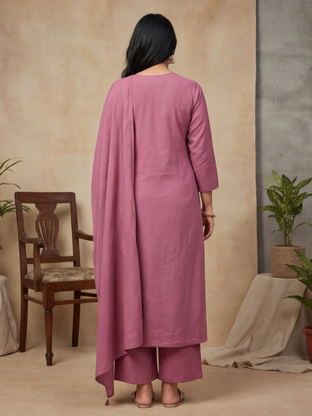 Floral Embroidered Straight Kurta & Trousers Sets