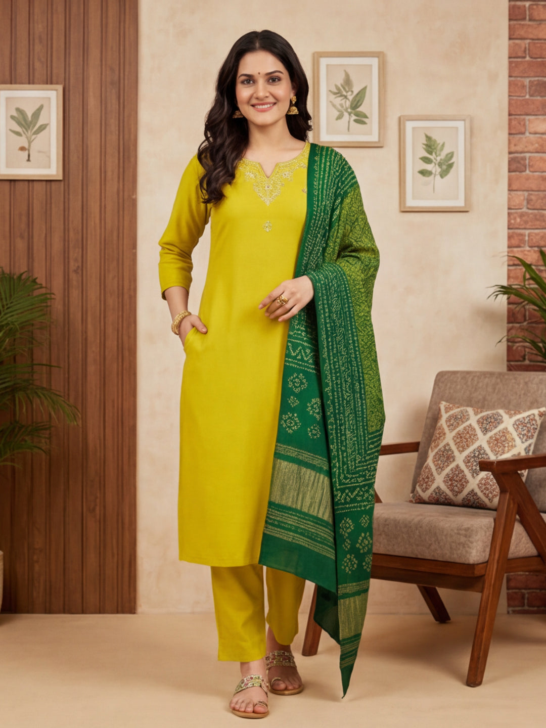 Floral Embroidered Straight Kurta & Trousers Sets