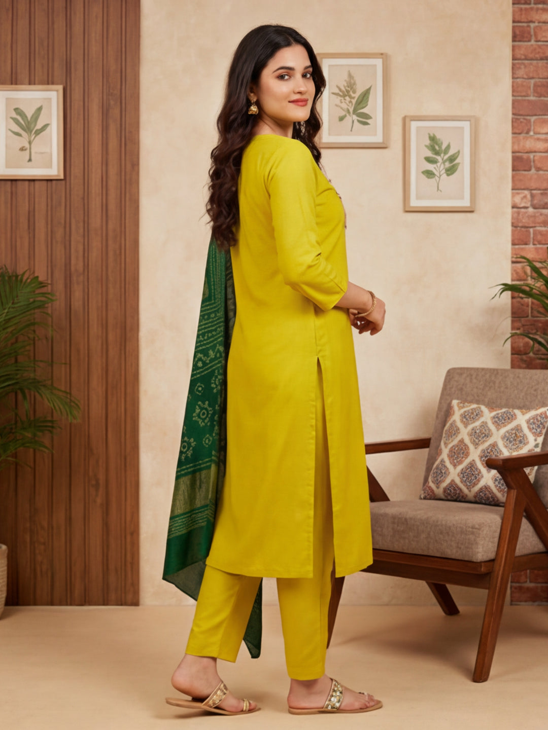 Floral Embroidered Straight Kurta & Trousers Sets