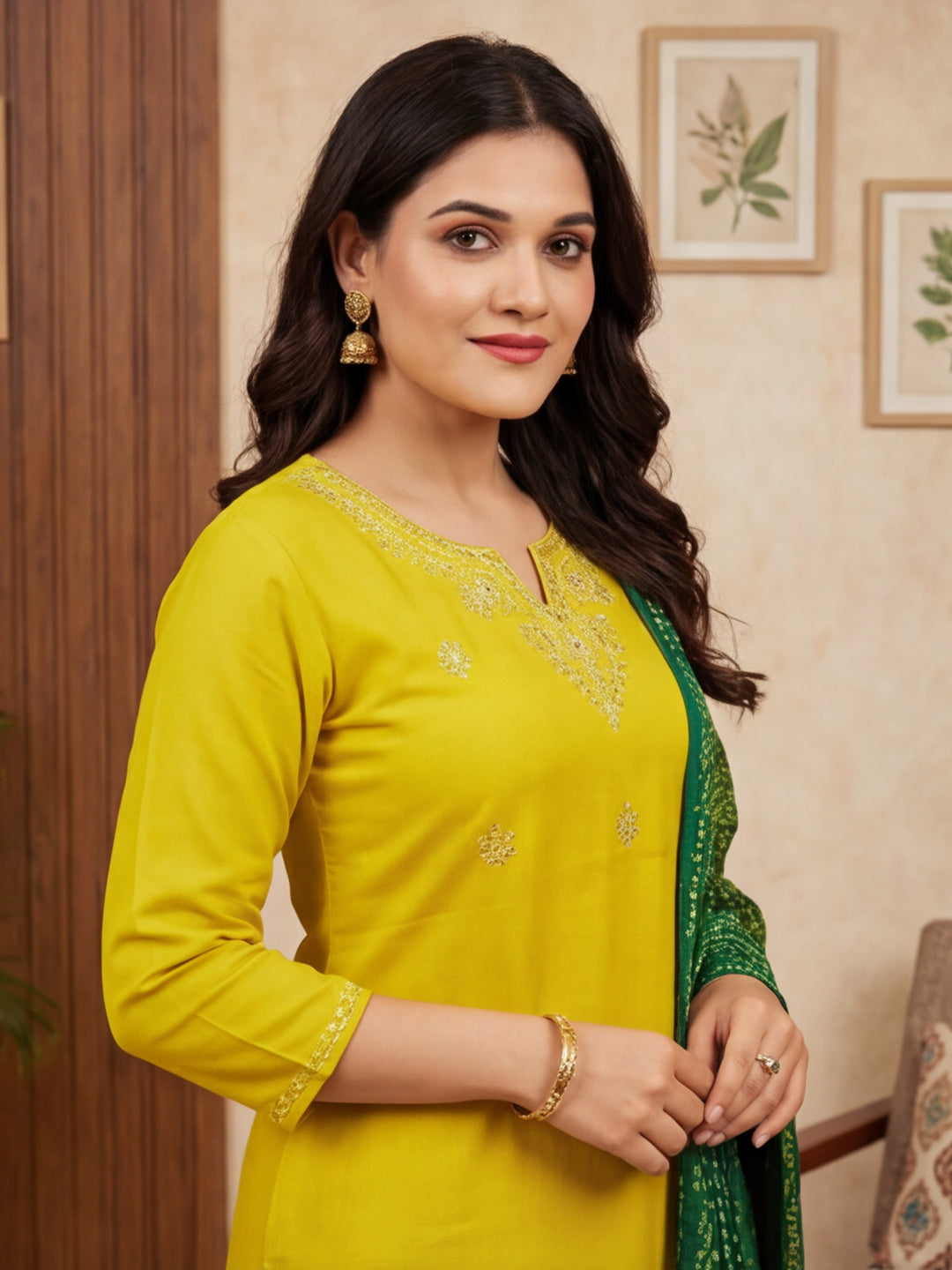 Floral Embroidered Straight Kurta & Trousers Sets