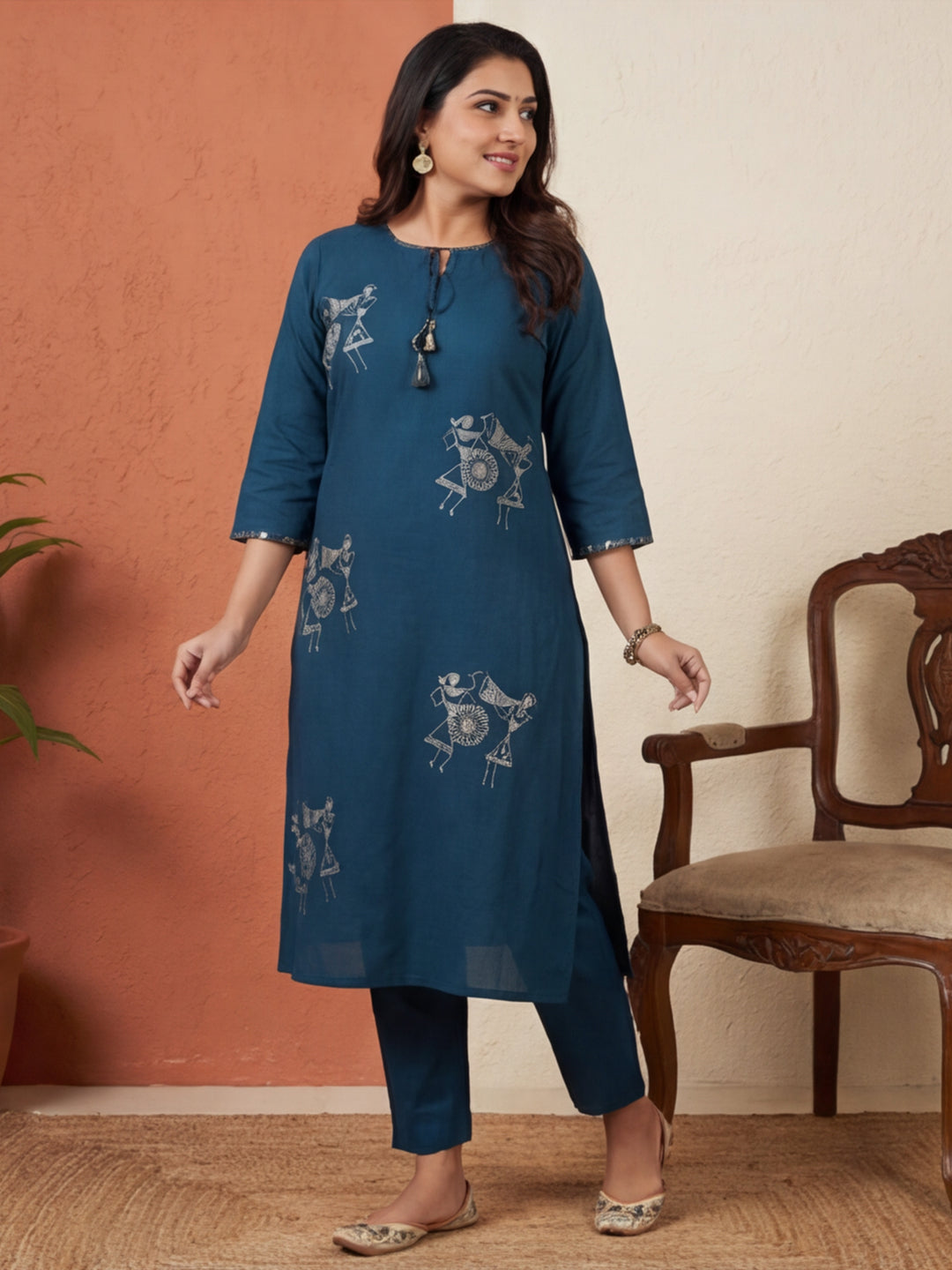Solid Printed Straight Kurta & Trousers Sets