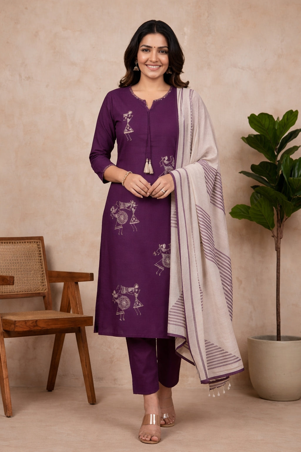 Solid Printed Straight Kurta & Trousers Sets