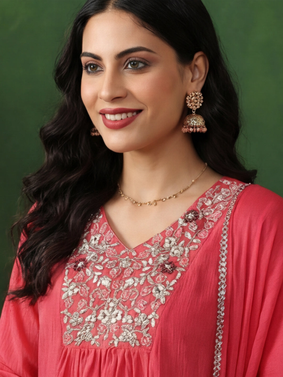 Floral Embroidered Flared Kurta & Trousers Sets