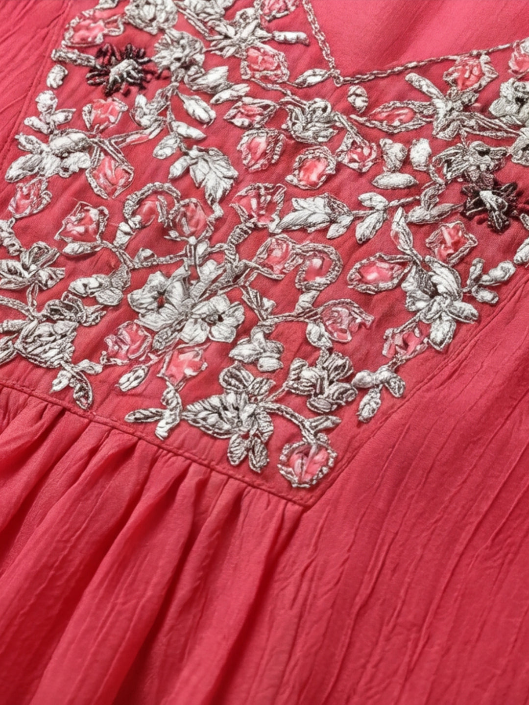 Floral Embroidered Flared Kurta & Trousers Sets
