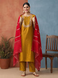 Solid Embroidered Straight Kurta & Trousers Sets