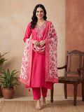 Floral Embroidered Asymmetric Kurta & Trousers Sets