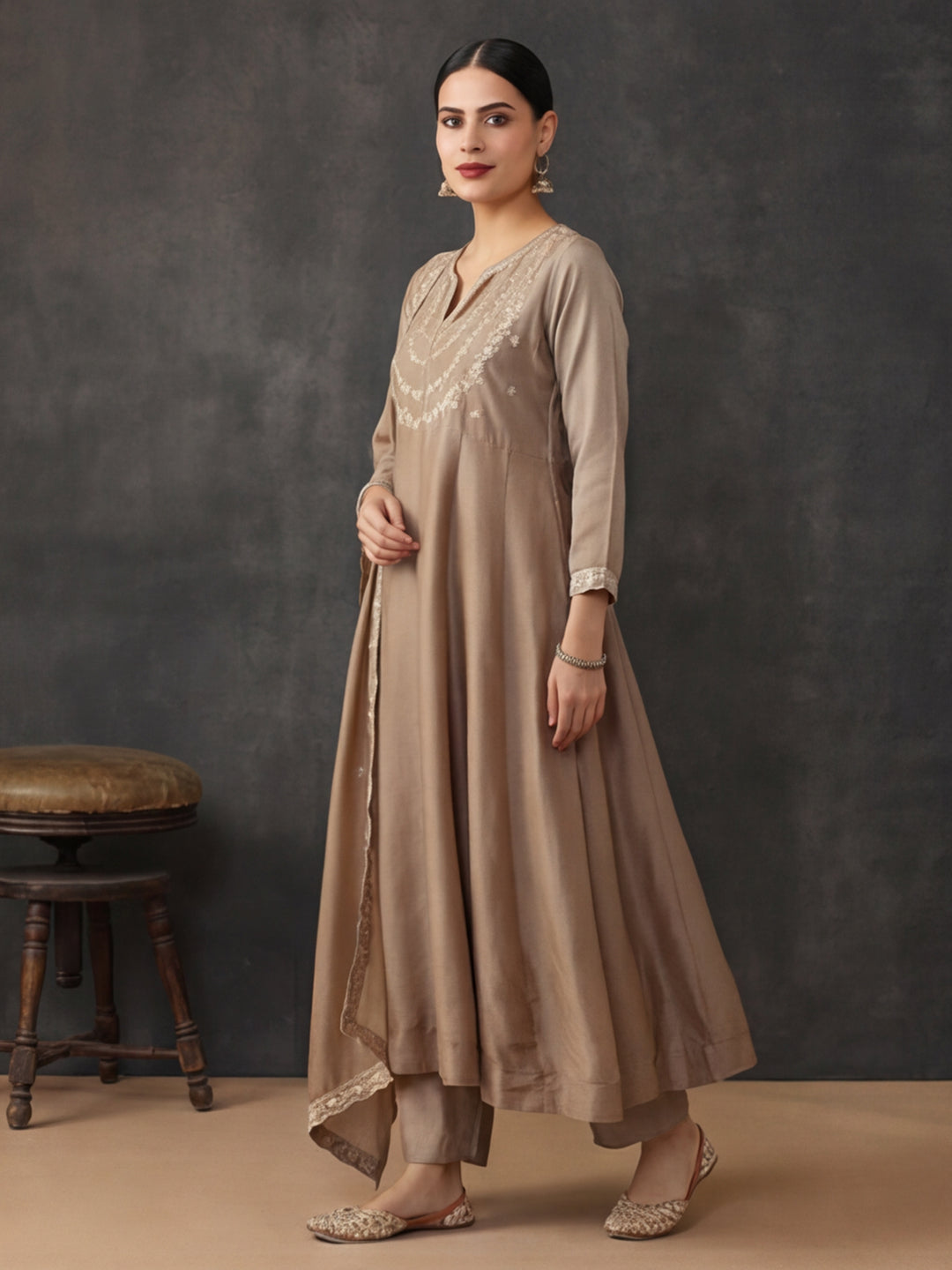 Floral Embroidered Flared Kurta & Trousers Sets