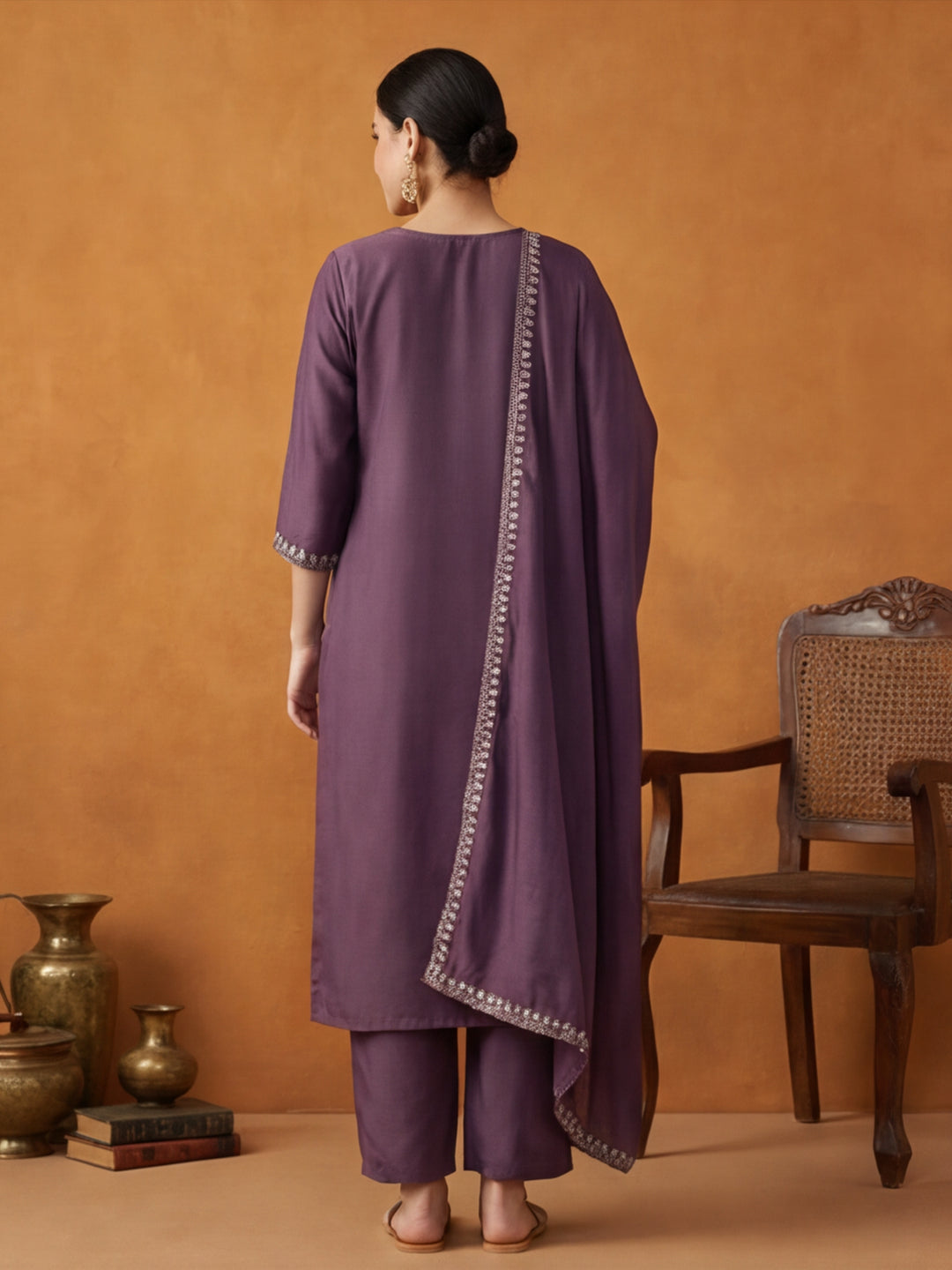 Floral Embroidered Straight Kurta & Trousers Sets