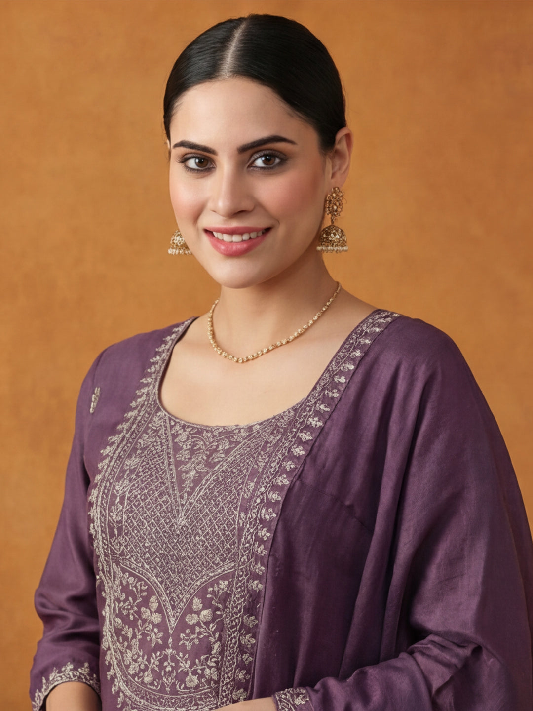 Floral Embroidered Straight Kurta & Trousers Sets