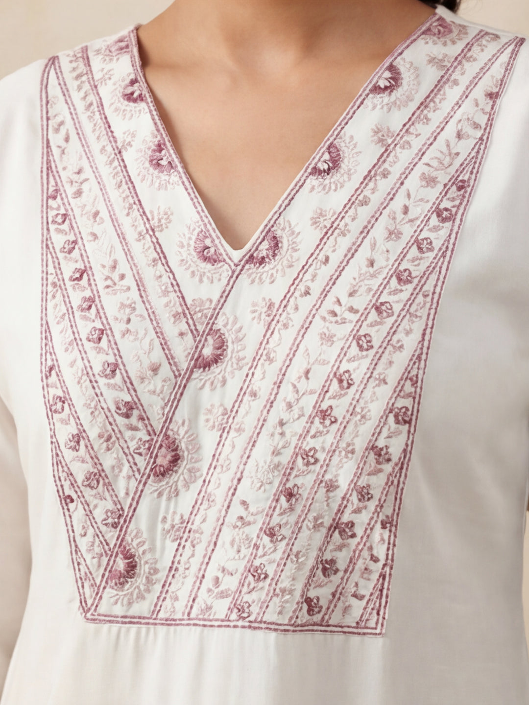 Solid Embroidered Straight Kurta & Trousers Sets