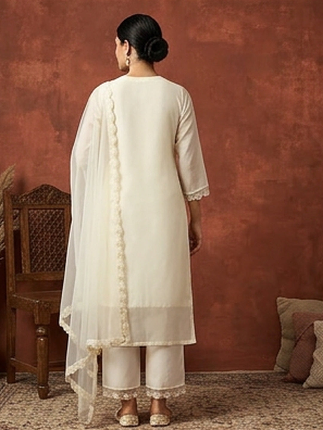 Floral Embroidered Straight Kurta & Trousers Sets